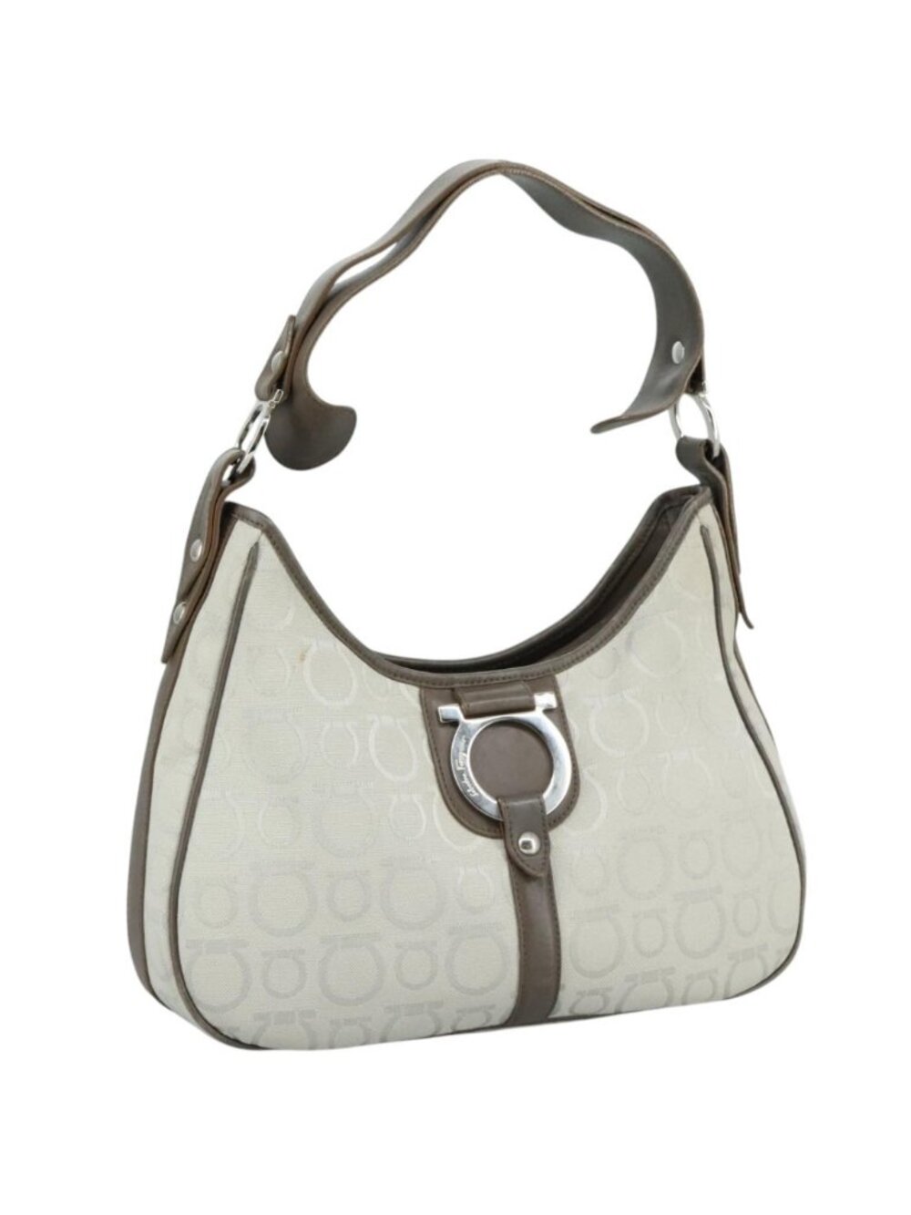 Salvatore Ferragamo Gancini Shoulder Bag Canvas Gray